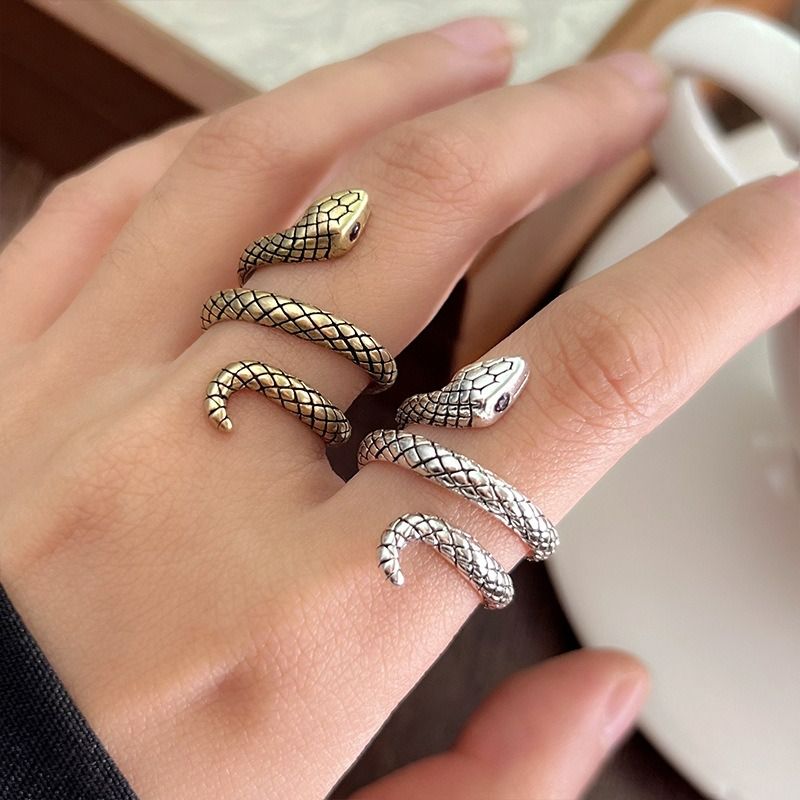 Jewelry male bronze personality European and American exaggerated winding snake ring niche 925 silver ring female