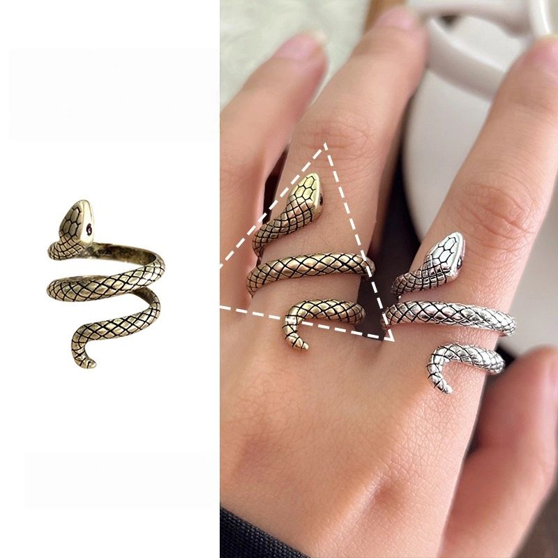 Jewelry male bronze personality European and American exaggerated winding snake ring niche 925 silver ring female