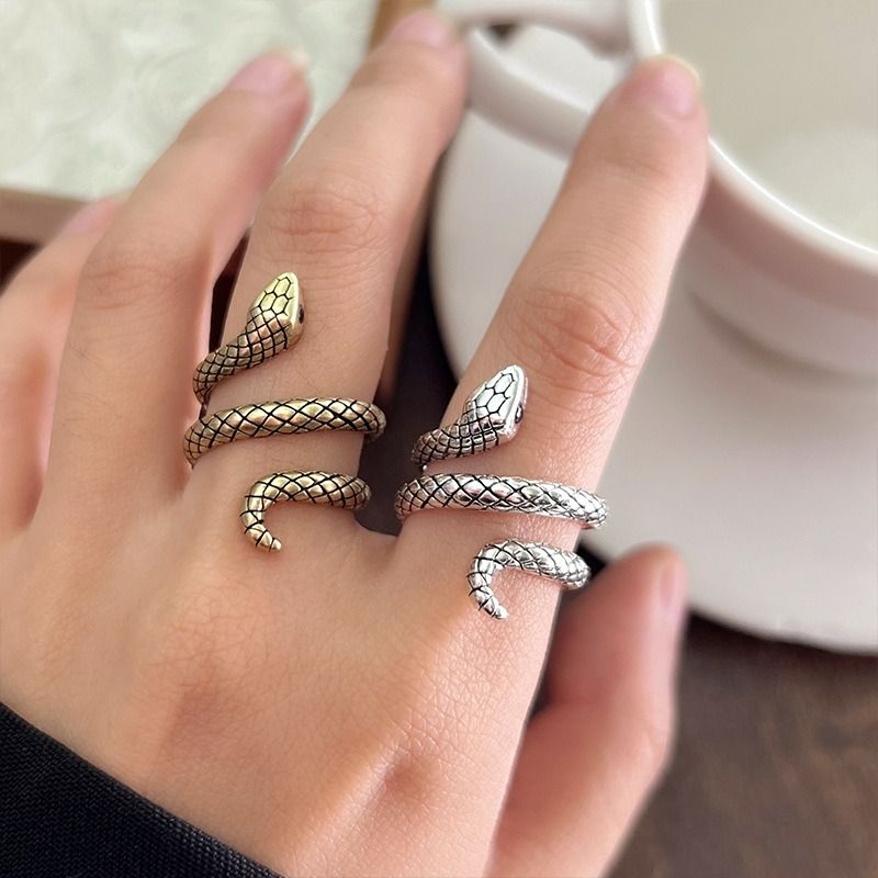 Jewelry male bronze personality European and American exaggerated winding snake ring niche 925 silver ring female