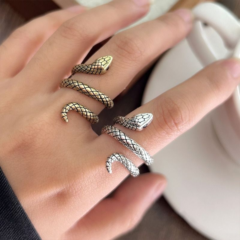 Jewelry male bronze personality European and American exaggerated winding snake ring niche 925 silver ring female