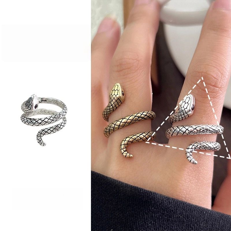 Jewelry male bronze personality European and American exaggerated winding snake ring niche 925 silver ring female