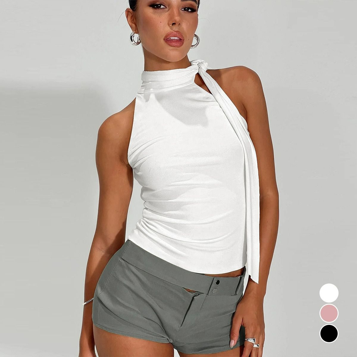 Summer sleeveless blouse sexy umbilical halter halter strap tight-fitting ladies T-shirt