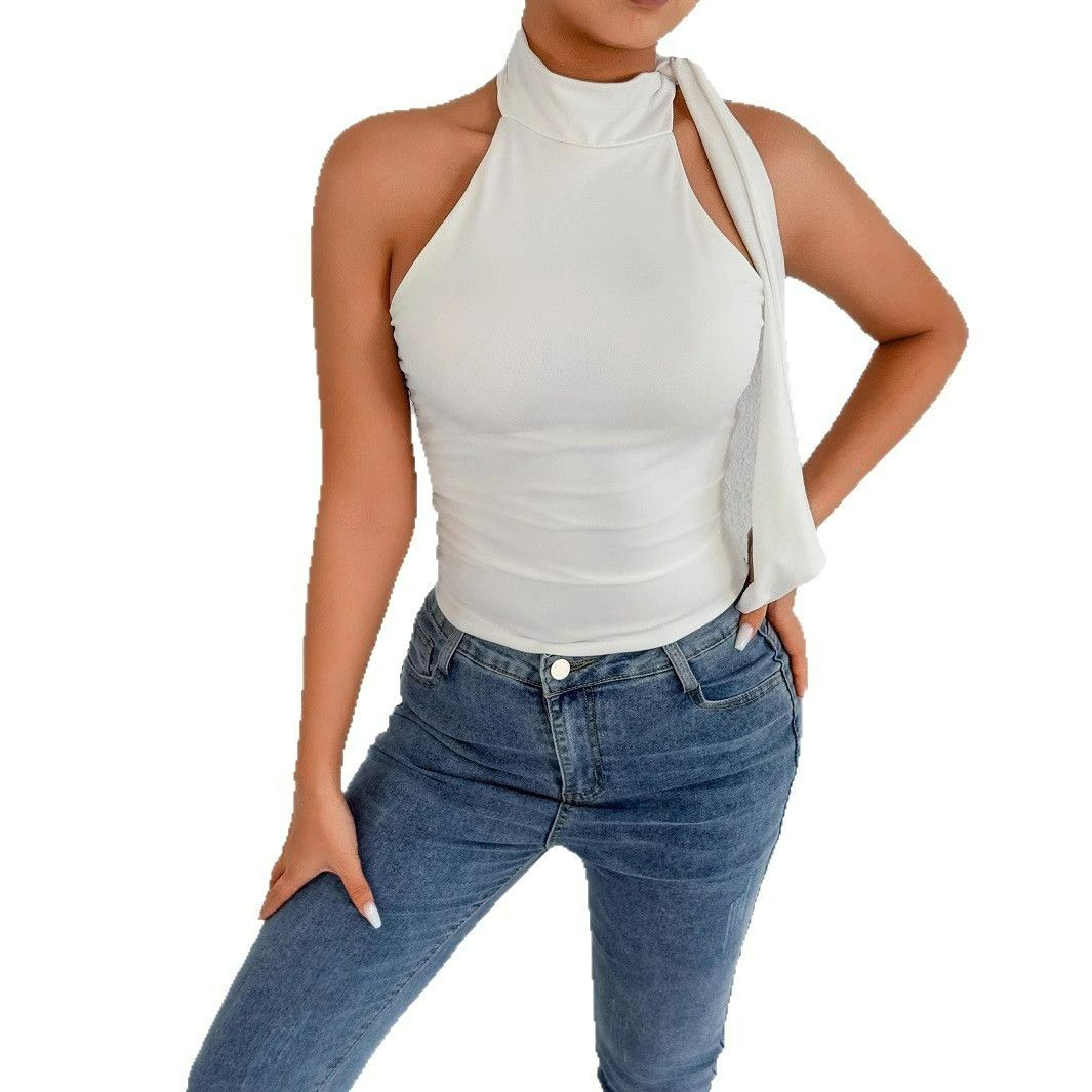 Summer sleeveless blouse sexy umbilical halter halter strap tight-fitting ladies T-shirt