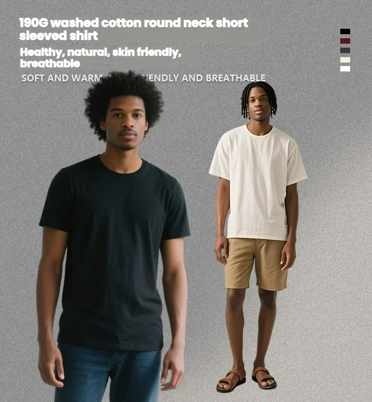 190g pure cotton round neck short-sleeved men's t-shirt cross-border men's blouse summer trend T-shirt