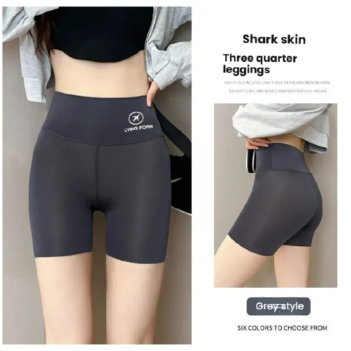 Three-point shark airplane pants, summer thin yoga sports shorts, women's outer wear, anti-empty abdomen, hip-lifting safety pants, women