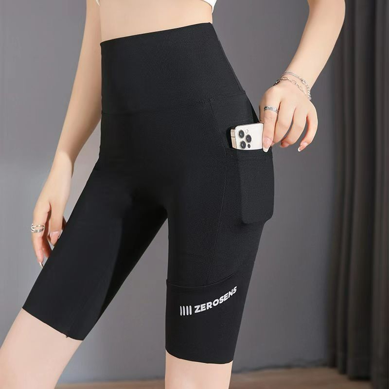 Three-point shark airplane pants, summer thin yoga sports shorts, women's outer wear, anti-empty abdomen, hip-lifting safety pants, women