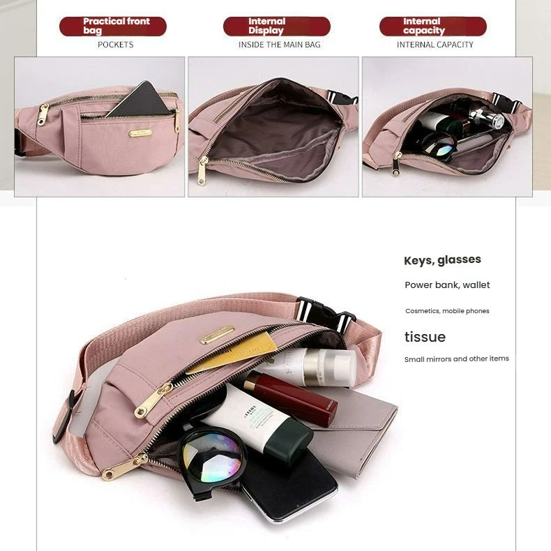 Waist bag ladies Korean casual Oxford cloth bag shoulder bag multi-layer chest bag change mobile phone bag messenger bag women