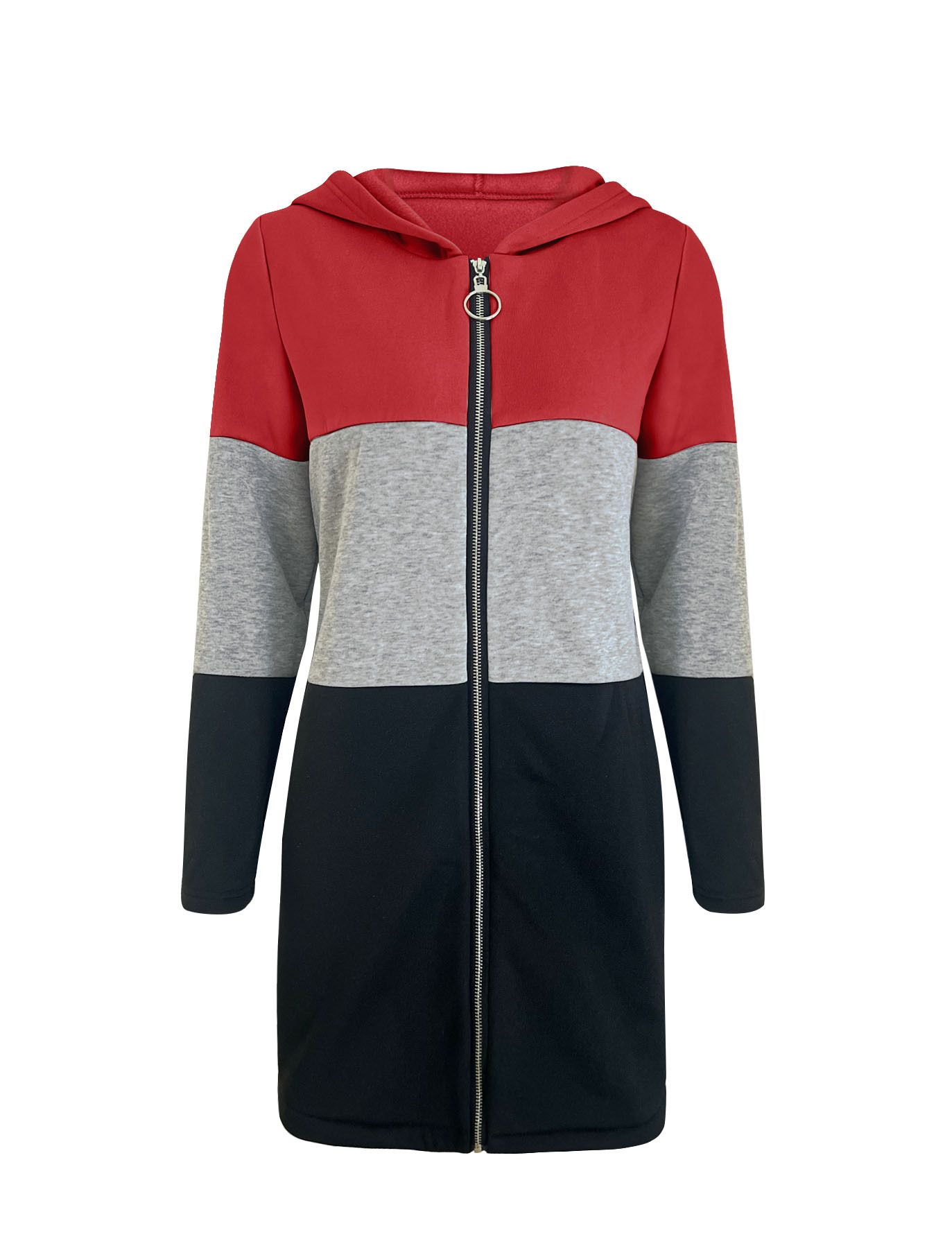Autumn and winter women's casual fashion loose contrast color three-color stitching hooded jacket women's clothing