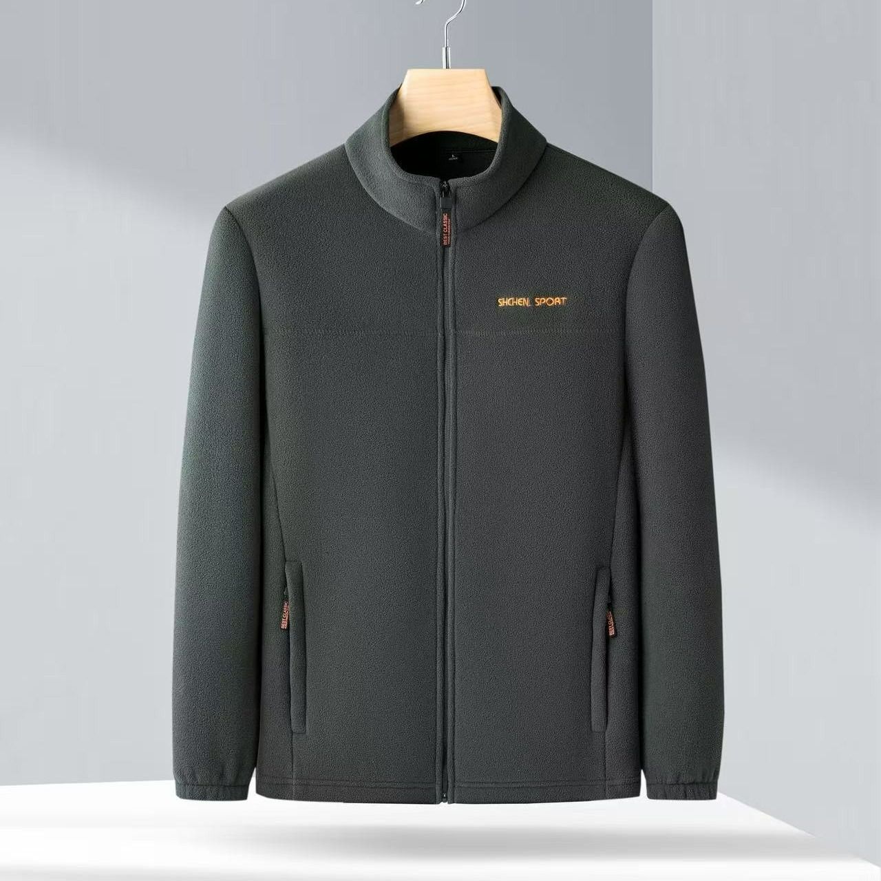 Autumn and winter polar fleece jacket tops men's jackets stand-up collar young and middle-aged men's fleece plus velvet