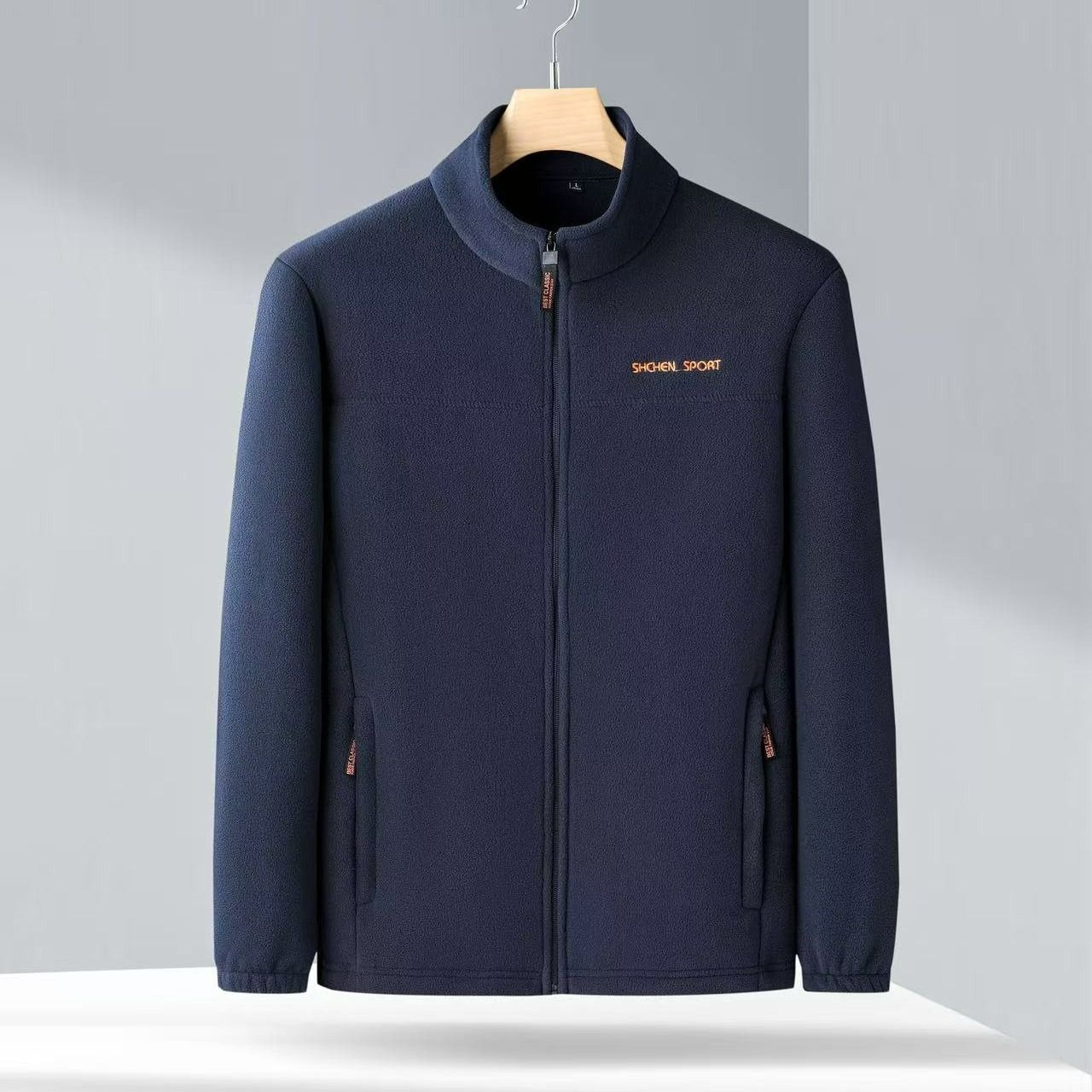 Autumn and winter polar fleece jacket tops men's jackets stand-up collar young and middle-aged men's fleece plus velvet