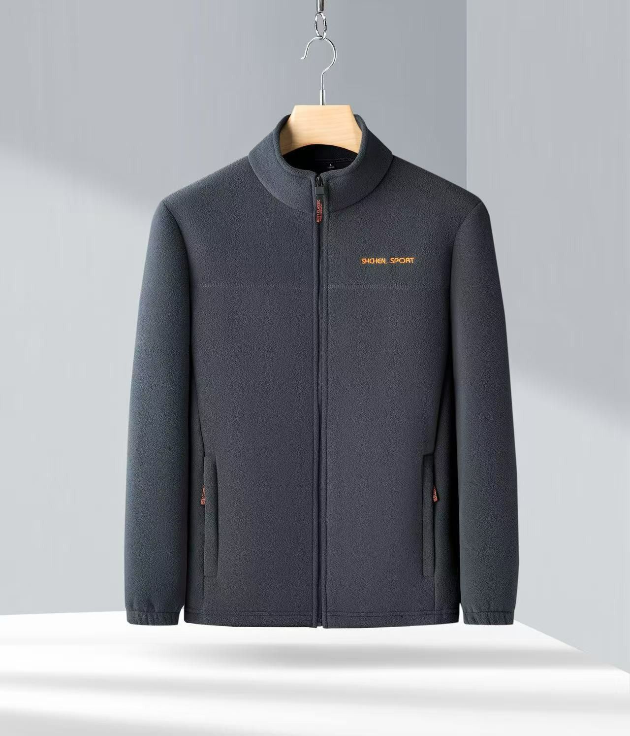 Autumn and winter polar fleece jacket tops men's jackets stand-up collar young and middle-aged men's fleece plus velvet