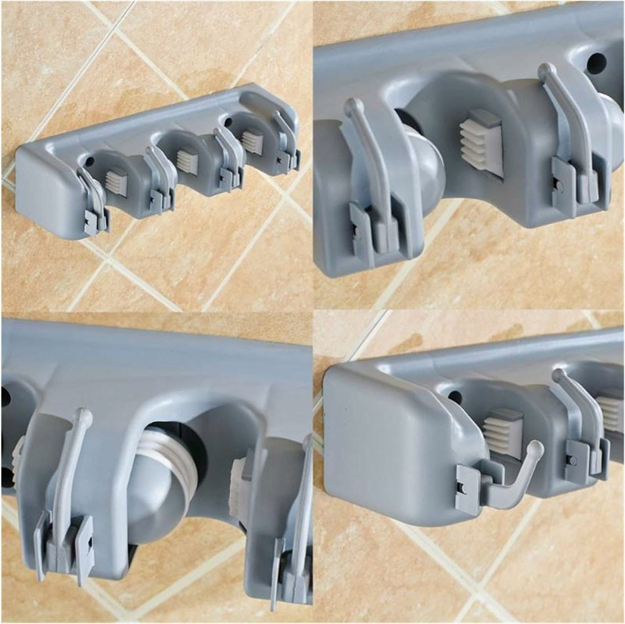Broom Mop Holder Tidy Organizer, Wall Mounted Organizer with 5 Position 6 Hooks for Brush Mop and Broom Tool Storage