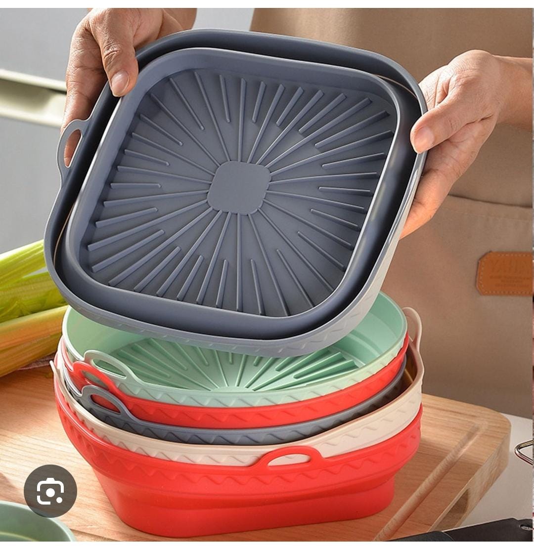 Heavy Foldable Silicon Airfrier, Reusable Silicone Air Fryer Pot / Liner - Non-Stick Baking Tray For Oven & Microwave , Oven Liner Silicone.