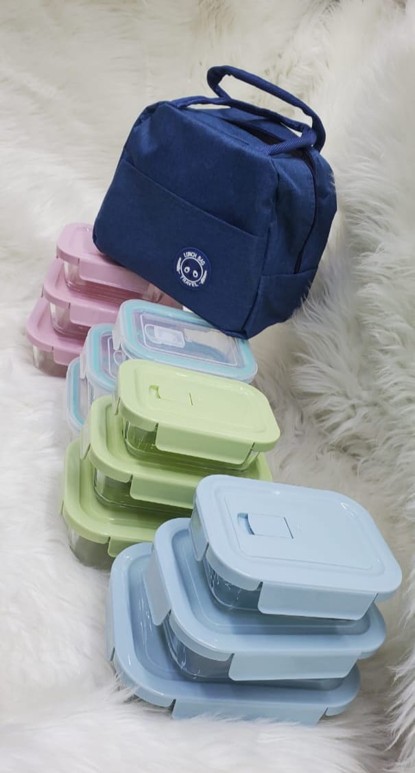 3-Piece Glass Food Storage Containers with Insulated Lunch Bag