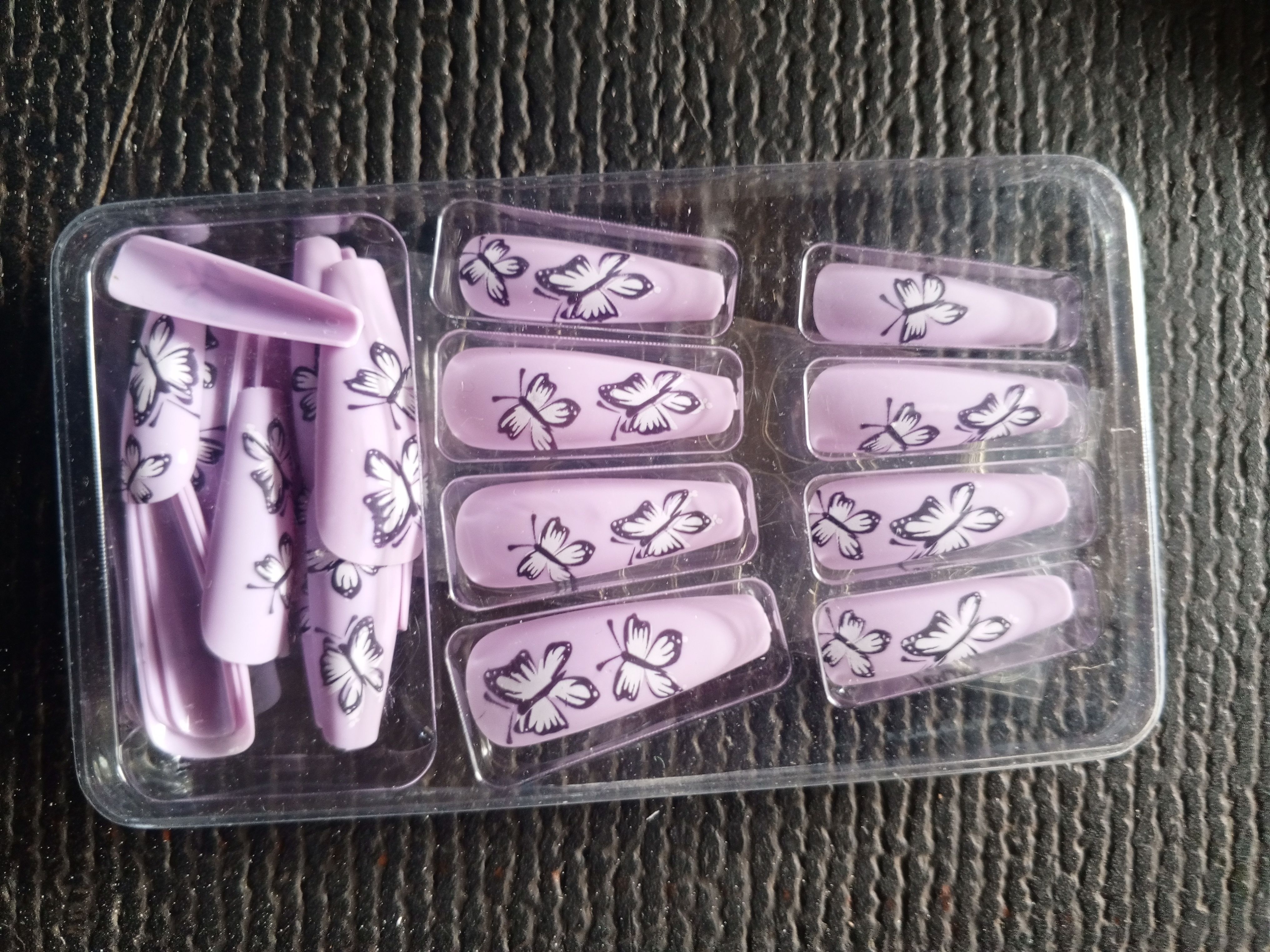 24pcs Luxury Designer Purple 💜 Butterfly Themed Long Coffin Press On Stick On Nails - Reusable Stick-On Acrylic Nails for Elegant & Stylish Manicure