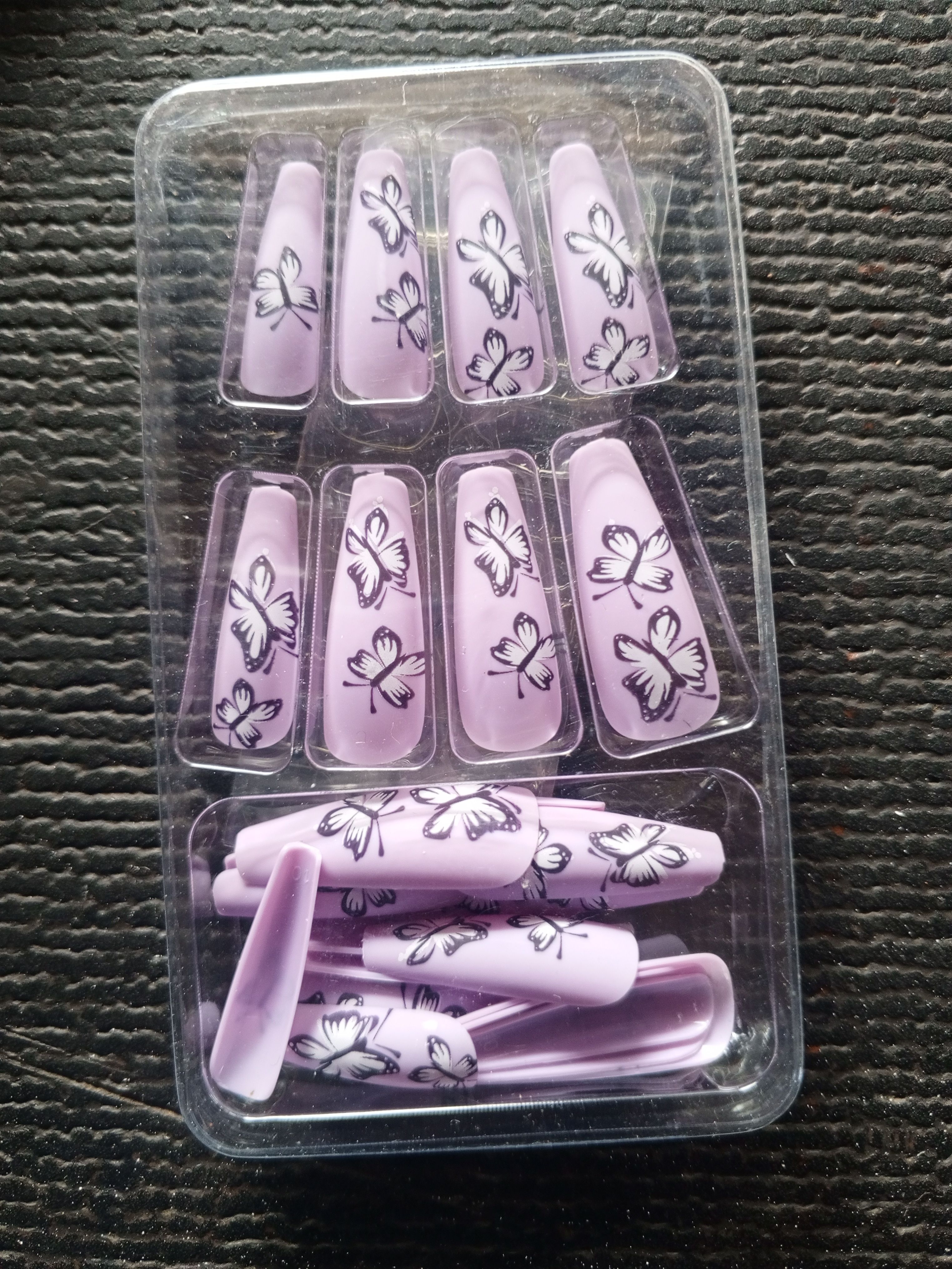 24pcs Luxury Designer Purple 💜 Butterfly Themed Long Coffin Press On Stick On Nails - Reusable Stick-On Acrylic Nails for Elegant & Stylish Manicure