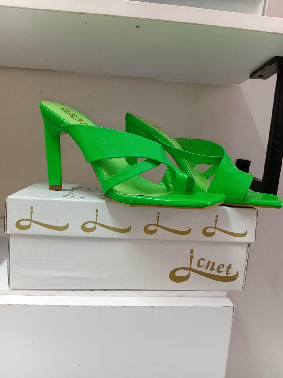 Green Single-Toe Stiletto Heels for Women – Double Strap Sandals with Heel