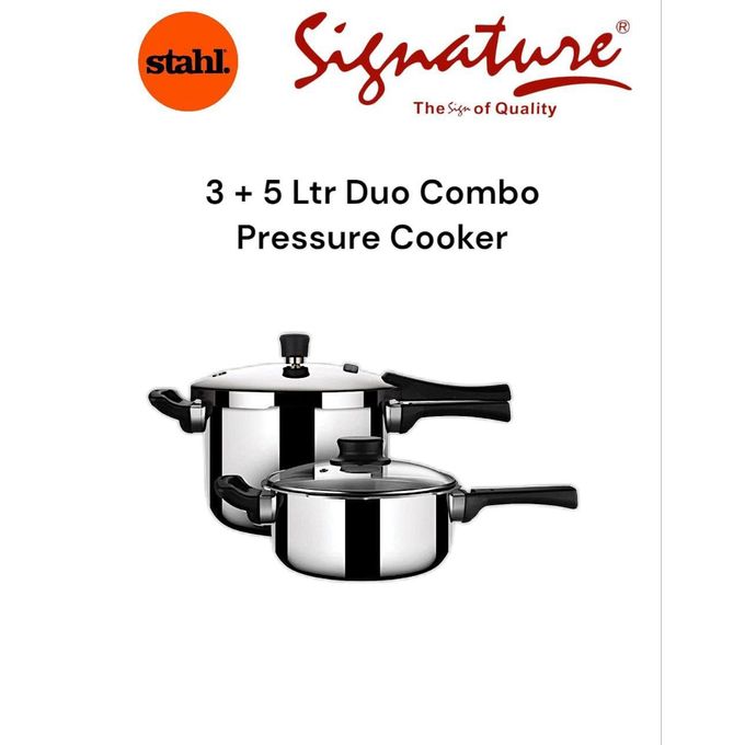3Ltrs Plus 5 Ltrs Duo Combo stainless Steel pressure Cookers (Stahl)