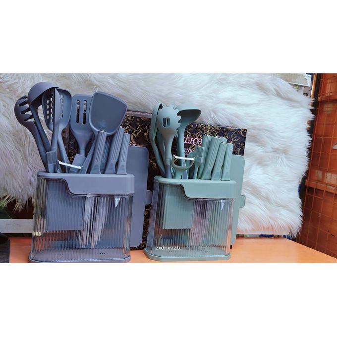 17PCs High Quality and Unique Design Silicone Cooking Spoon Set with Holder