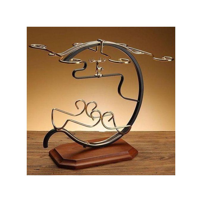 Golden Wine Deer Set Rack with 1 Slot for Wine Bottle and 6 Slots for Wine Glasses