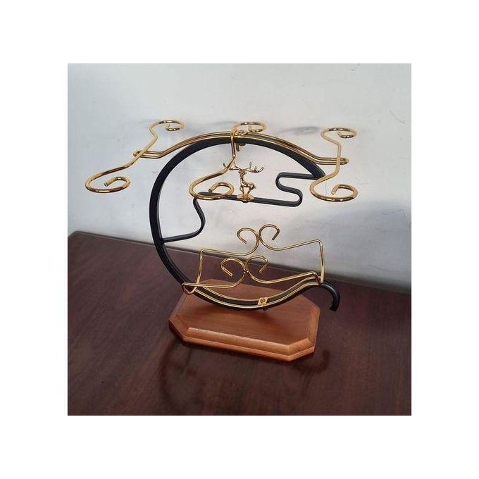 Golden Wine Deer Set Rack with 1 Slot for Wine Bottle and 6 Slots for Wine Glasses