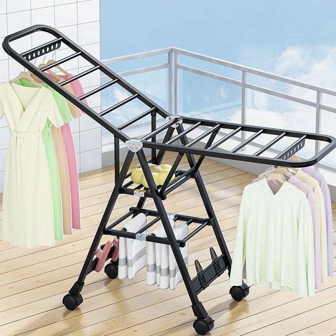 Movable and Foldable Durable Clothes Drying Rack with Wheels
