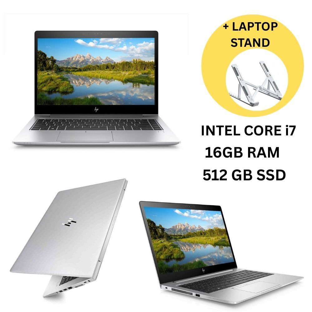 Refurbished HP EliteBook 840 G5 Business Laptop, Intel Core i7-8th Generation CPU, 16GB RAM, 512GB SSD, 14 inch Display +  Laptop Stand