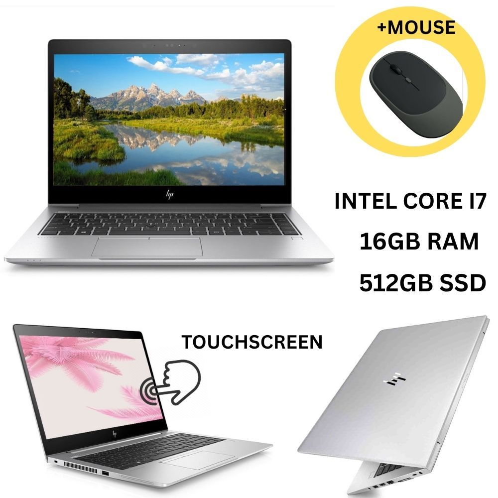 HP EliteBook 840 G5 Touchscreen Laptop, Intel Core i7-8th Generation , Refurbished 16GB RAM, 512GB SSD, 14 inch FHD Display + Mouse