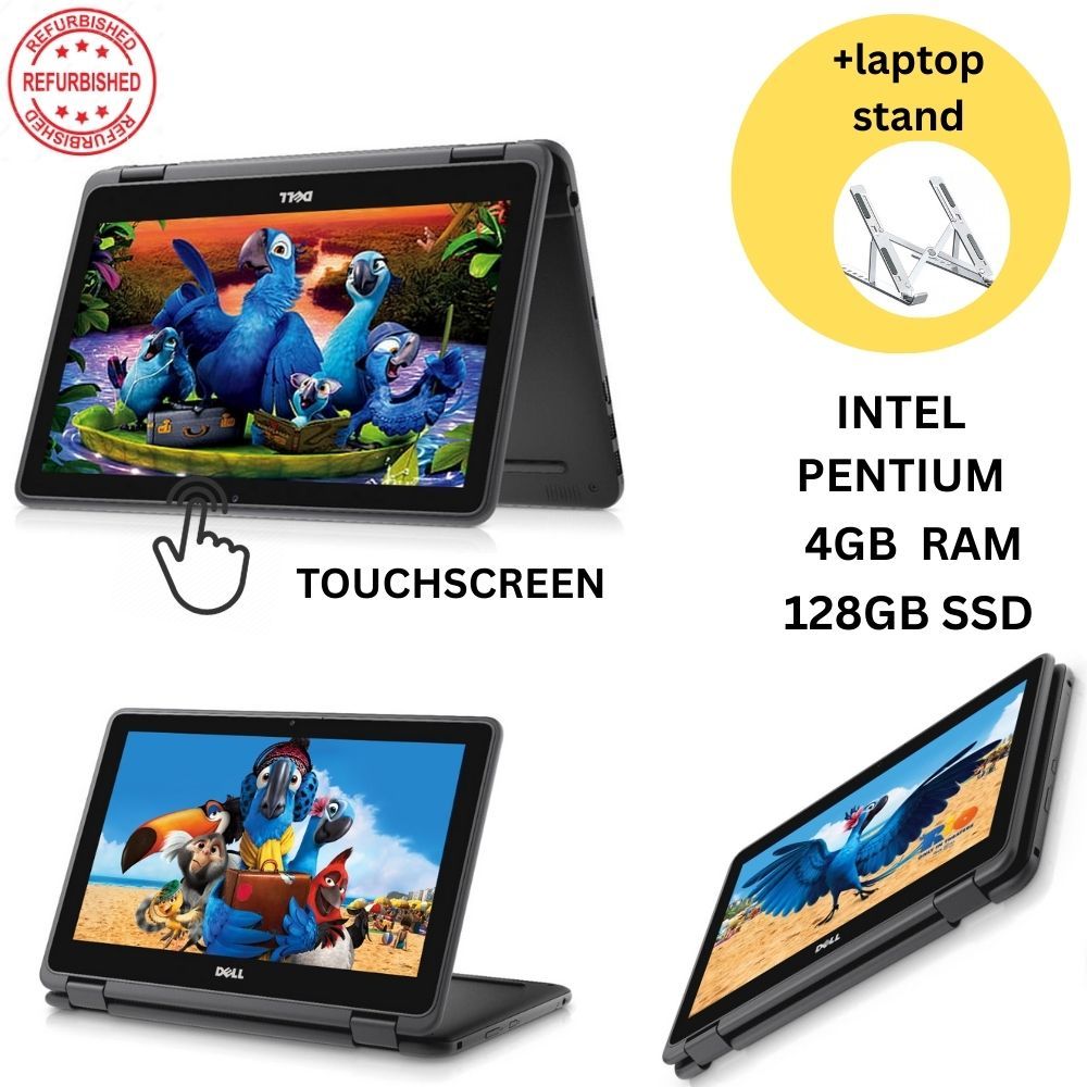 DELL Latitude 3189 x360, 4GB RAM 128GB SSD, 11.6 Inches Touchscreen, Windows 11 PRO, dualcore Convertible 2 in 1 Refurbished Laptop + laptop stand