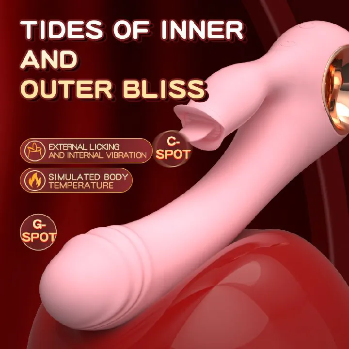 [Astante Living] Realistic G-Spot Vibrator (Warmable • Rechargeable • Waterproof • Powerful Vibration) with Tongue-Licking Clitoral Stimulator - Handheld Massager for Ladies/Couples Adult Sex Toy