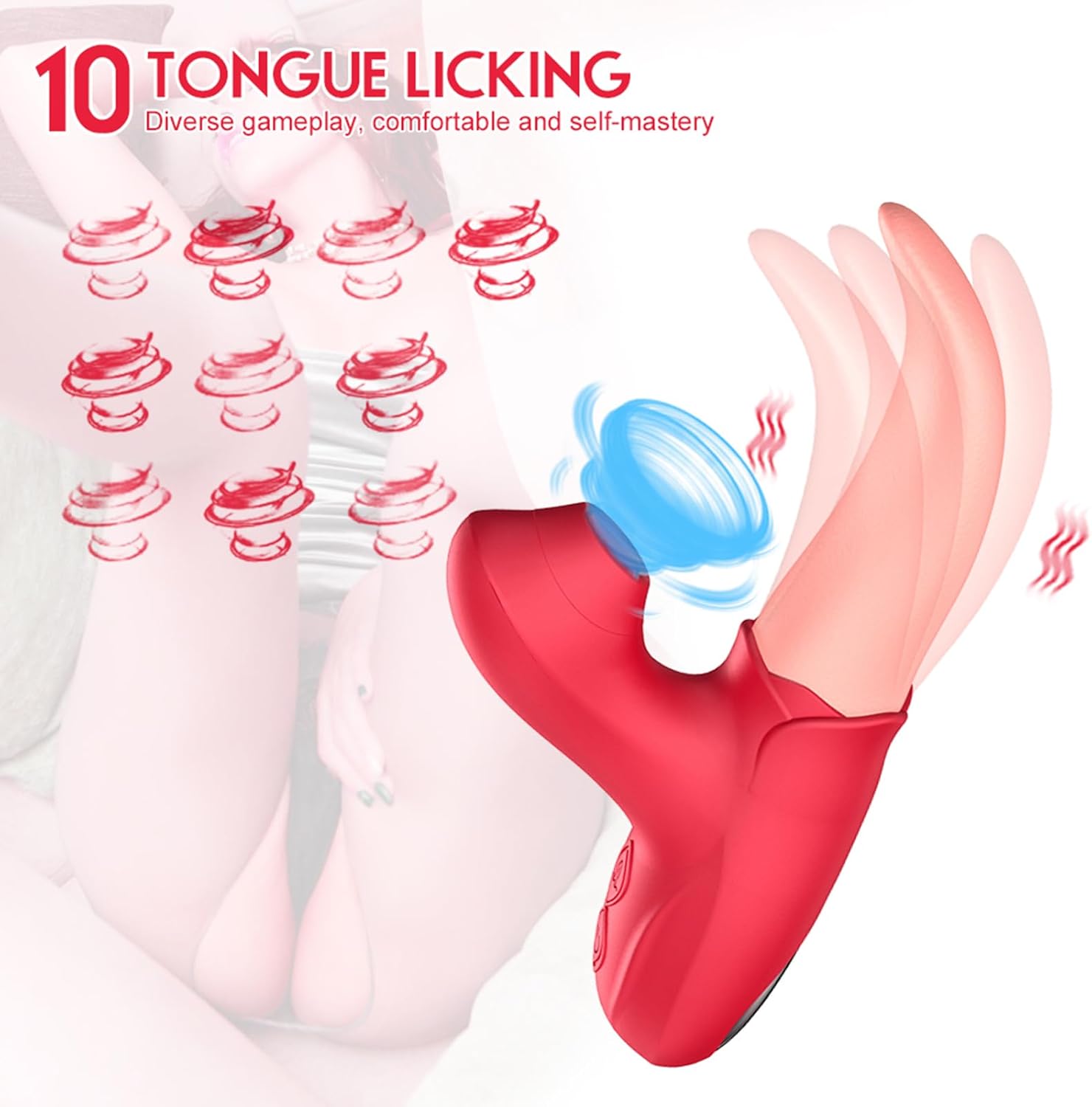 Realistic Tongue Licking Vibrator Adult Sex Toy for Women, ABS and Silicone Suction Stimulator, 10 Vibration and Suction Modes, Water-Resistant Compact Portable Quiet Design Under 50dB, Red view 2