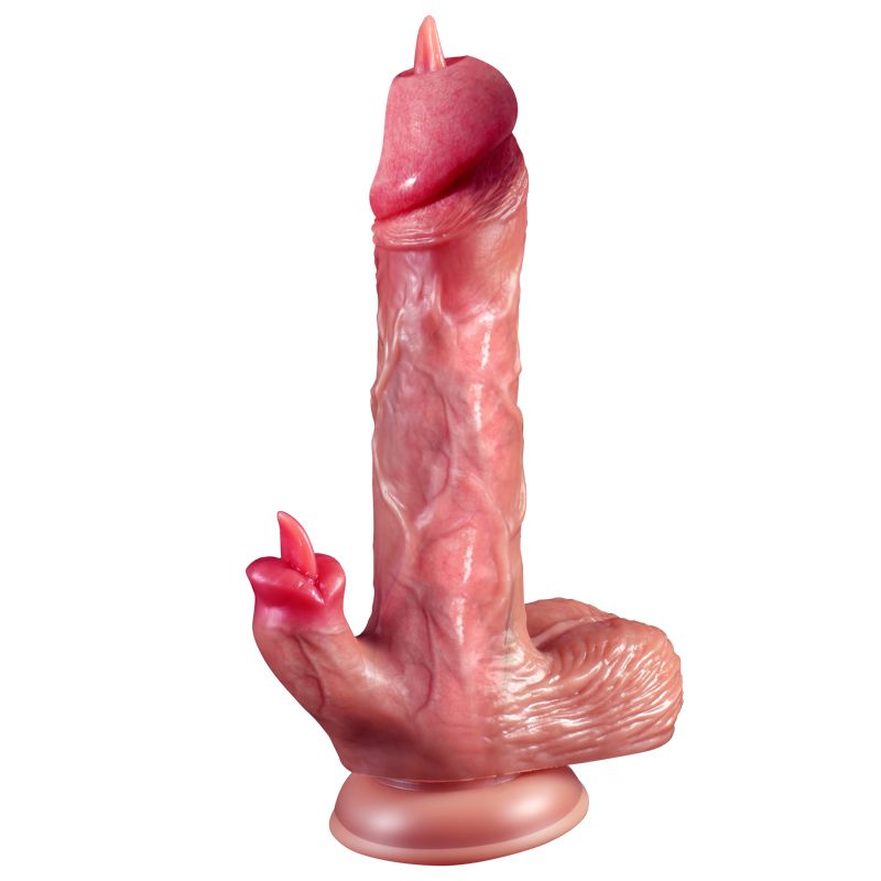 Electric Double-Tongue Dildo Vibrator, G-Spot Adult Sex Toy with Dual Tongue Vibrating Suction Stimulation, Realistic Texture and Touch, Multi-Stimulation Sex Toy for Women and Couples