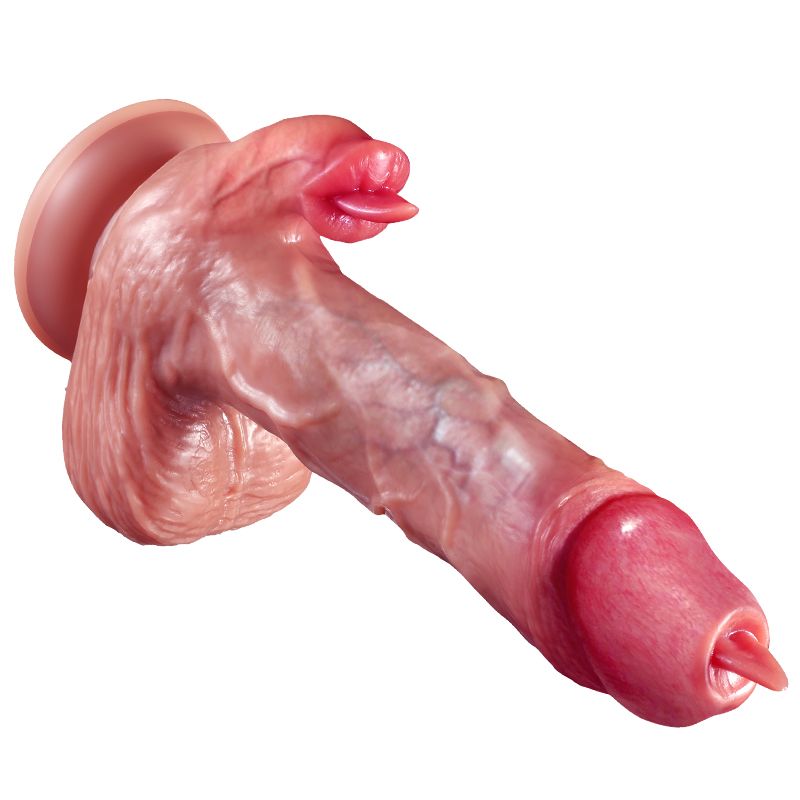 Electric Double-Tongue Dildo Vibrator, G-Spot Adult Sex Toy with Dual Tongue Vibrating Suction Stimulation, Realistic Texture and Touch, Multi-Stimulation Sex Toy for Women and Couples