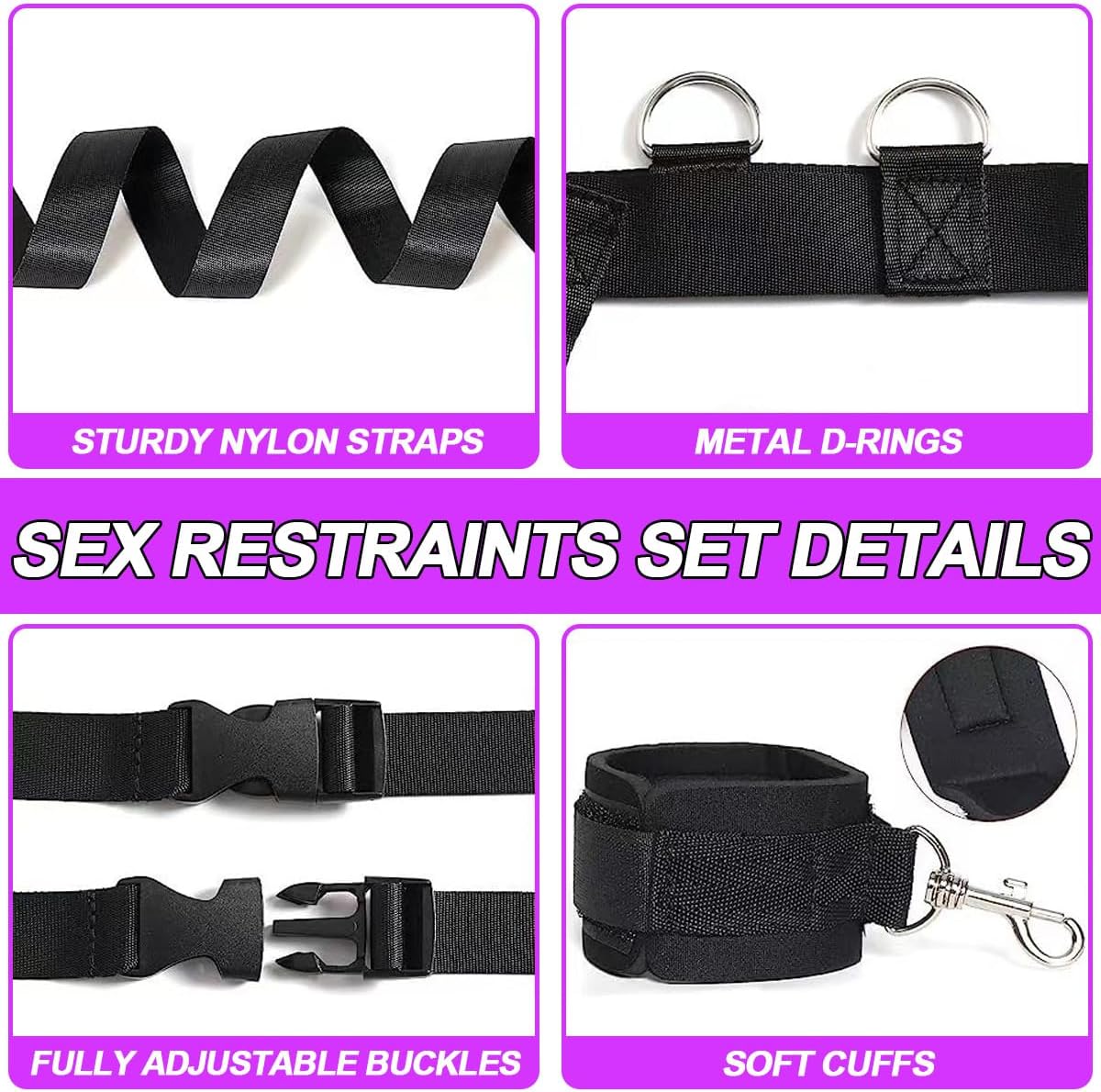[Astante Living] BDSM Bed Restraints Sex Game Bondage Kits Couple SM Fetish Gear Adult Toy with Adjustable Hands Ankle Wrist Cuffs Tickler Soft Strap Sex Toys for Women Couples
