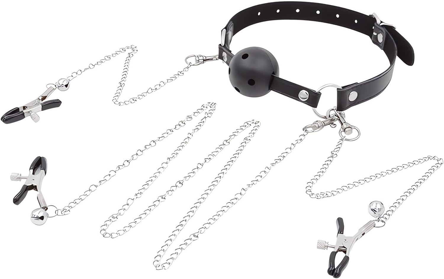 Silicone Round Ball Gag with Nipple Clamps, Adult BDSM Role Play Accessory, Mouth Gag for Women and Men, Approx. 150g, Bondage Gear & Accessories, Sexual Wellness Adult Sex Toy
