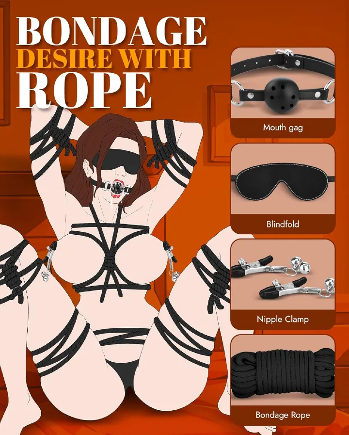 [Astante Living]11pcs Pack Bondage Restraints BDSM Adult Sex Toys PU Leather Fetish Set Role Play Bed Game Handcuffs Mouth Ball Gag Foreplay Gift for Women Men Couples