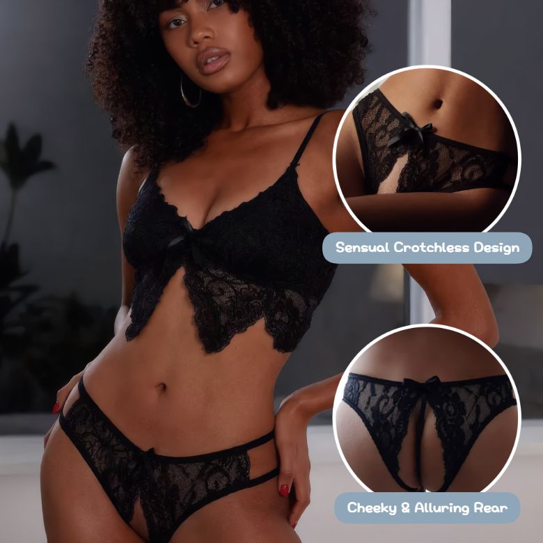 [Astante Living] Women Sexy Open Crotch Lace Panties – Crotchless Thong Mesh Lingerie G-String Underwear for Ladies, Wife & Couples, One Size Fits Most