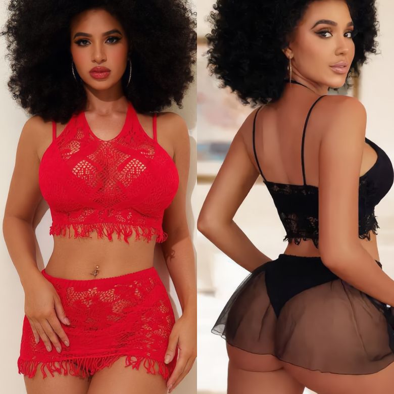 [Astante Living] Sexy Top+Underwear Sex Lingerie Fishing Net High Elasticity Hollowed out Bra underpant sex toys adult gift Sexy lace Teddy Outfit for Women, Erotic Nightwear for Couples
