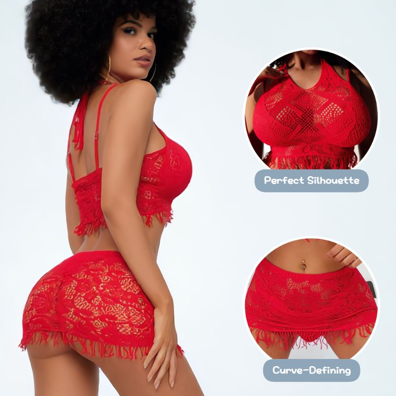 [Astante Living] Sexy Top+Underwear Sex Lingerie Fishing Net High Elasticity Hollowed out Bra underpant sex toys adult gift Sexy lace Teddy Outfit for Women, Erotic Nightwear for Couples