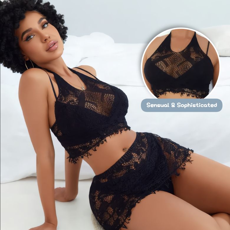 [Astante Living] Sexy Top+Underwear Sex Lingerie Fishing Net High Elasticity Hollowed out Bra underpant sex toys adult gift Sexy lace Teddy Outfit for Women, Erotic Nightwear for Couples