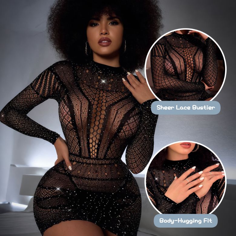 [Astante Living] Women'S Lingerie Sexy Lingerie,Sexy Top+Underwear Sex Lingerie Fishing Net High Elasticity Hollowed out Bra underpant sex toys adult gift Sexy lace