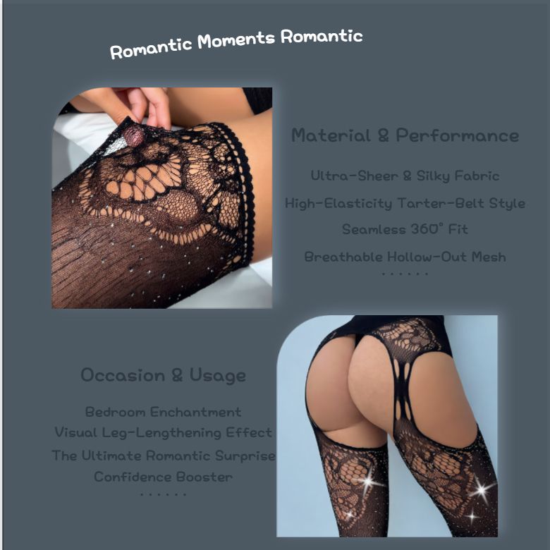 [Astante Living]European and American popular open crotch lace transparent sling fishnet stockings black silk sexy fishnet stockings non-slip one-piece garter belt female Black Women Plus Size Thigh