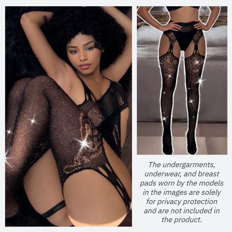 [Astante Living]European and American popular open crotch lace transparent sling fishnet stockings black silk sexy fishnet stockings non-slip one-piece garter belt female Black Women Plus Size Thigh