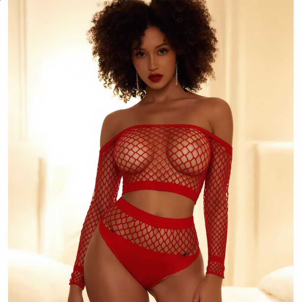 [Astante Living] Sexy Top+Underwear Sex Lingerie Fishing Net High Elasticity Hollowed out Bra underpant sex toys adult gift Sexy lace