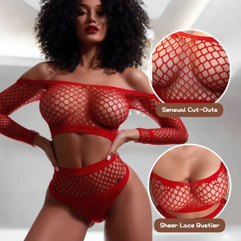 [Astante Living] Sexy Top+Underwear Sex Lingerie Fishing Net High Elasticity Hollowed out Bra underpant sex toys adult gift Sexy lace
