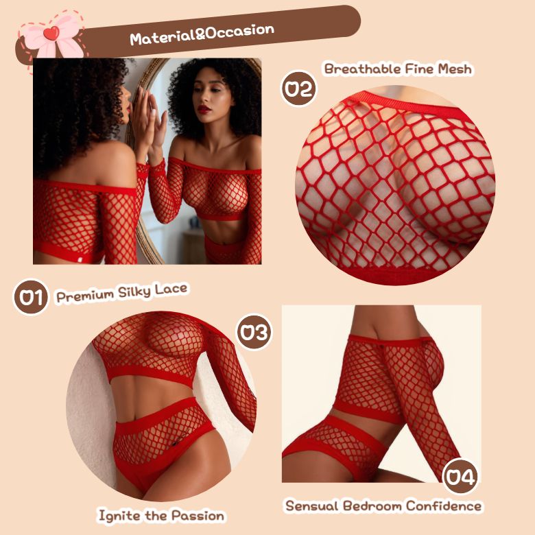 [Astante Living] Sexy Top+Underwear Sex Lingerie Fishing Net High Elasticity Hollowed out Bra underpant sex toys adult gift Sexy lace