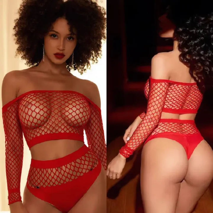 [Astante Living] Sexy Top+Underwear Sex Lingerie Fishing Net High Elasticity Hollowed out Bra underpant sex toys adult gift Sexy lace