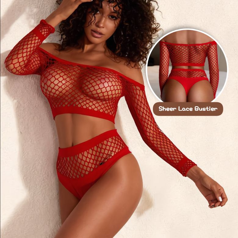 [Astante Living] Sexy Top+Underwear Sex Lingerie Fishing Net High Elasticity Hollowed out Bra underpant sex toys adult gift Sexy lace