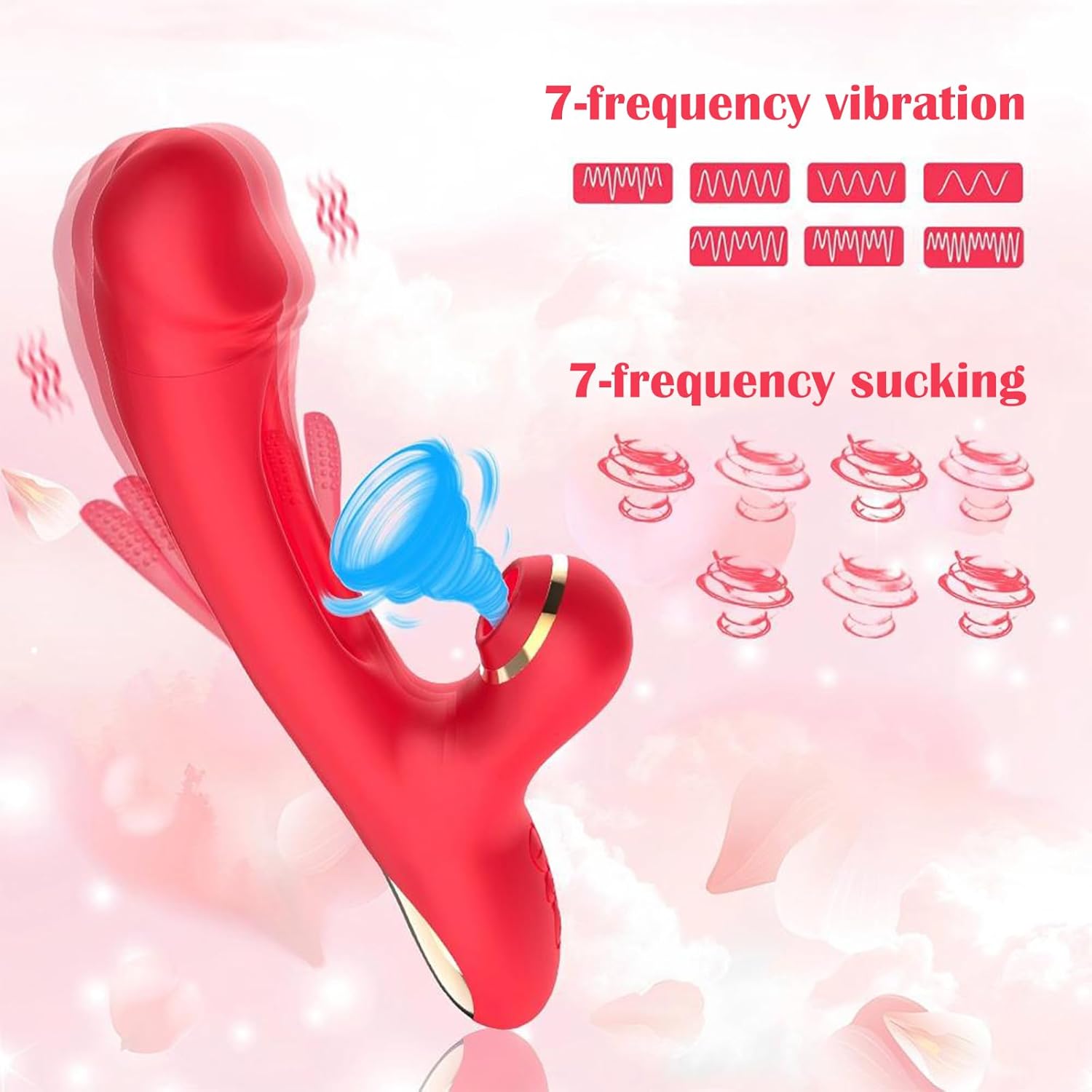 Multifunction Electric Vibrator Wand Adult Sex Toy for Women, 7 Vibration Frequencies with Suction and Tapping Functions, Soft Silicone and ABS, Water-Resistant, Under 60dB, Foreplay Use view 3