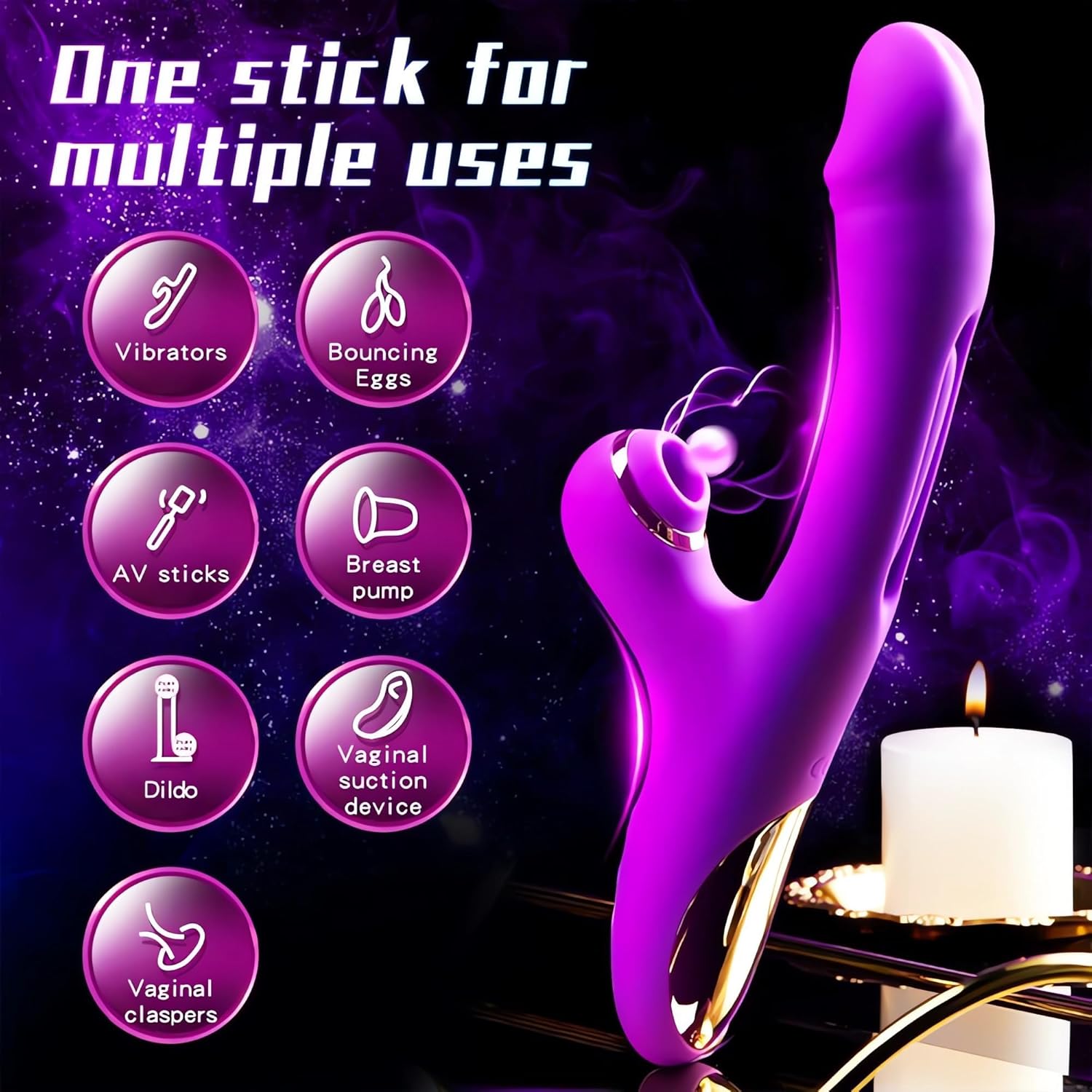 Multifunction Electric Vibrator Wand Adult Sex Toy for Women, 7 Vibration Frequencies with Suction and Tapping Functions, Soft Silicone and ABS, Water-Resistant, Under 60dB, Foreplay Use view 7
